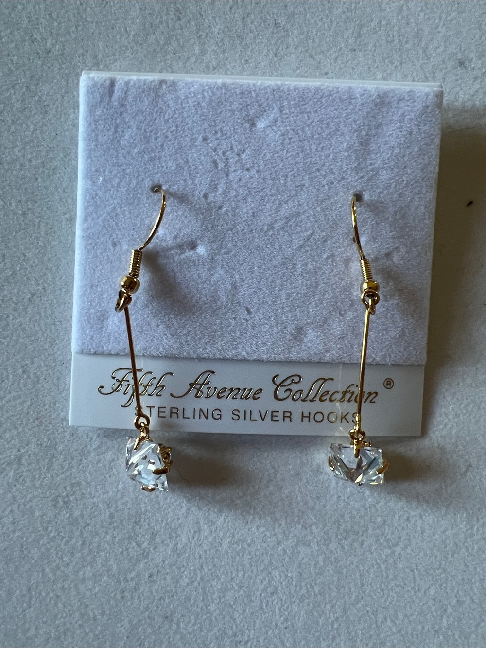 Fifth Avenue Collection Gold Drop Earrings with Clear Crystal